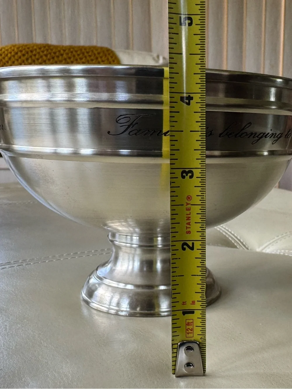 Pottery Barn Silver Pedestal Bowl with Family Script Accent